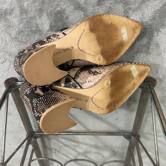 Gianni Bini Ankle Boot Size 7.5 Decie Snake Print Metal Block Heel buckles studs - Picture 12 of 12